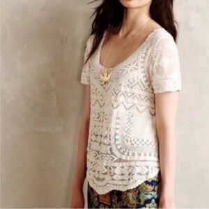 Anthropologie Meadow Rue Sheer Lace Cream Blouse